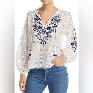 Johnny Was JADE Antique White Eyelet Blouse XL